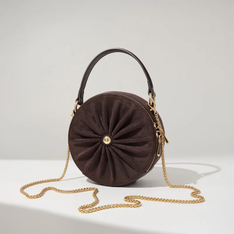 Tyylikäs pyöreä mokkanahkahihna Crossbody Laukun ketjuhihna naisille